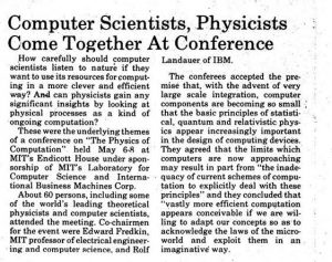 The Physics of Computation Conference MIT Endicott House